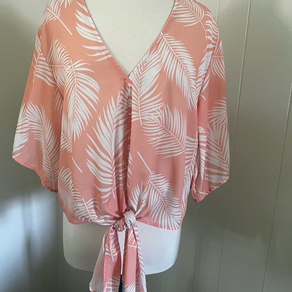 Pink Lily Women's Top with Leaf Print